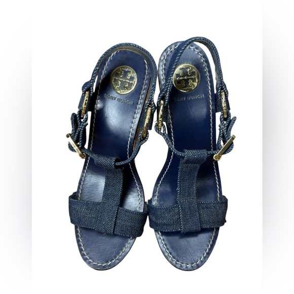Tory Burch Beckett Denim Wedge Size 9.5 - Picture 6 of 11